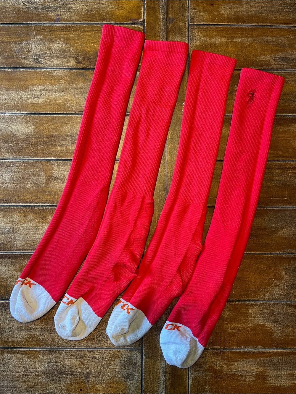 Red Athletic Knee-High Socks with White Toe Accents
